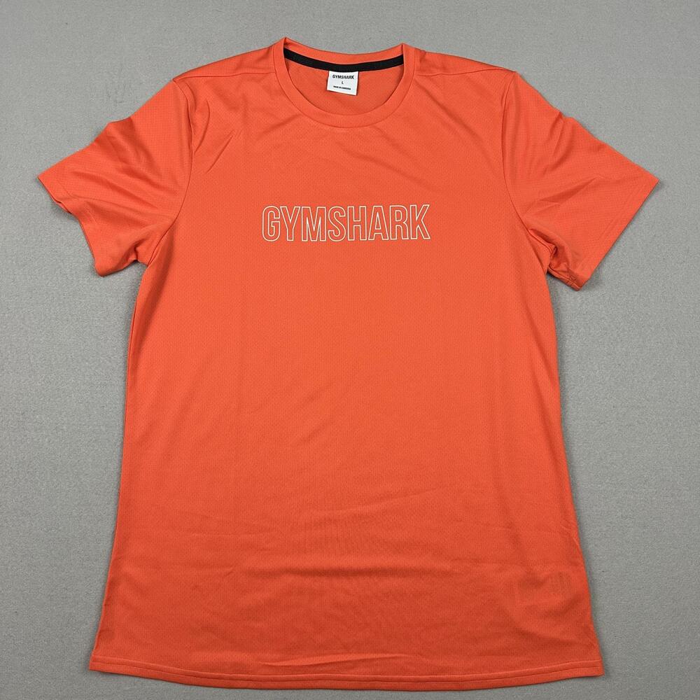 Gymshark Shirt Men Large Orange Mesh Training Crew Neck Moisture Lightweight L